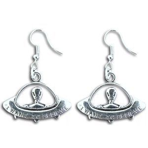 💗 Alien In Spaceship Silver Earrings Halloween NEW